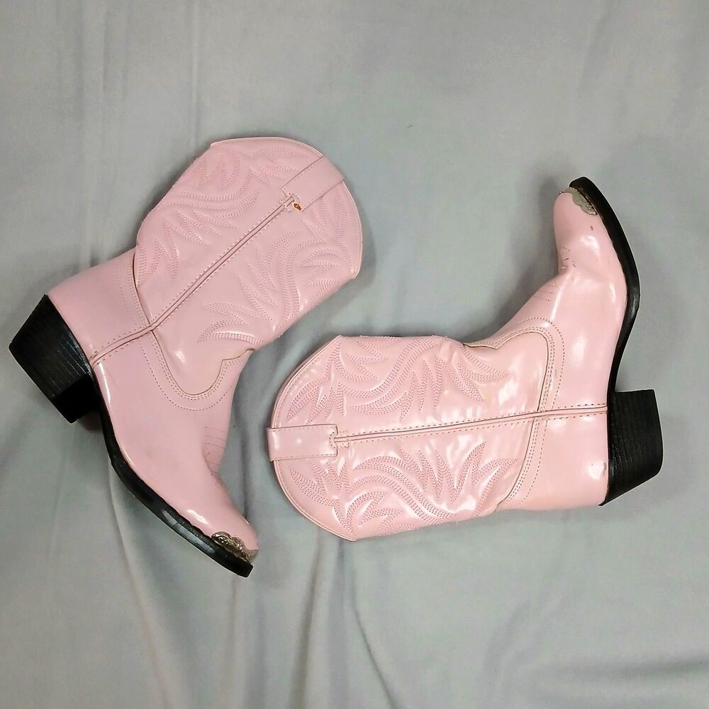 Smoky Mountain Pink Cowboy Boots Silver Tips Westrn Leather Pullon Youth Girls 4